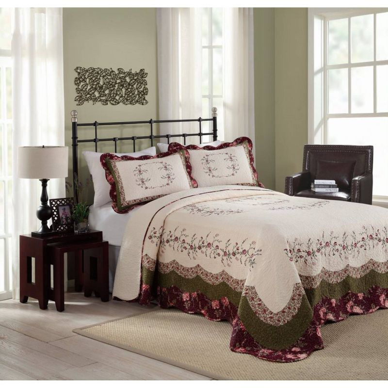 King Brooke Sham Ivory - Modern Heirloom: Embroidered Cotton Pillow Sham, Botanical Pattern, Machine Washable