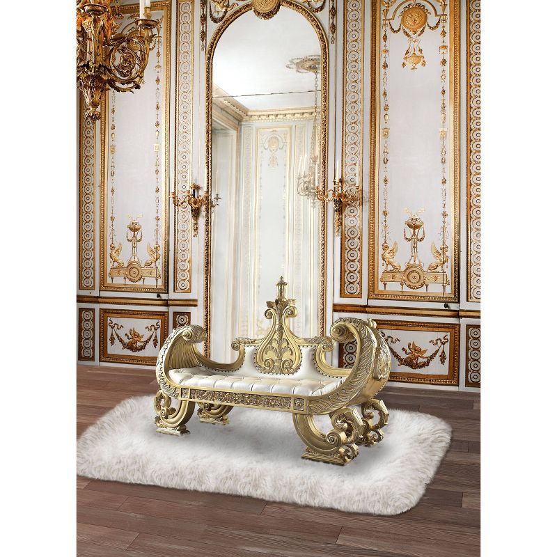 71" Bernadette Ottoman and Bench White Synthetic Leather Fabric and Gold Finish - Acme Furniture: Rectangle, No Assembly, Metal Legs