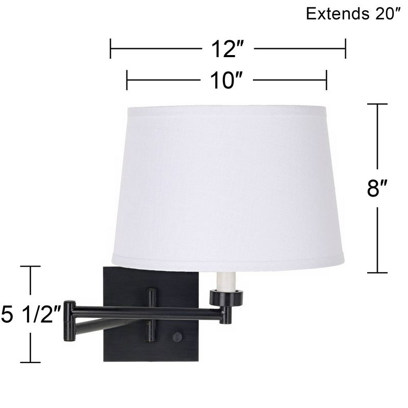 Franklin Iron Works Modern Swing Arm Wall Lamp Espresso Plug-In Light Fixture White Linen Drum Shade for Bedroom Bedside Reading