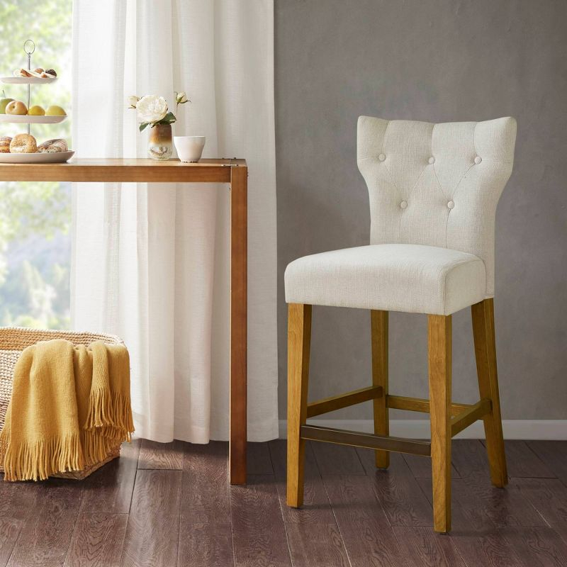 Saffron Tufted Back Counter Height Barstool Cream - Madison Park: Upholstered, Padded, Wood Legs