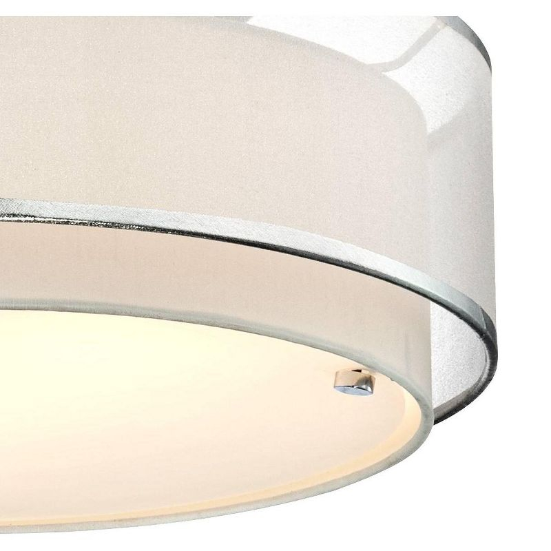 Possini Euro Design Modern Ceiling Lighting Semi Flush Mount Fixture 16" Wide Chrome 2-Light Sheer Outer Off White Inner Drum Shade for Bedroom House