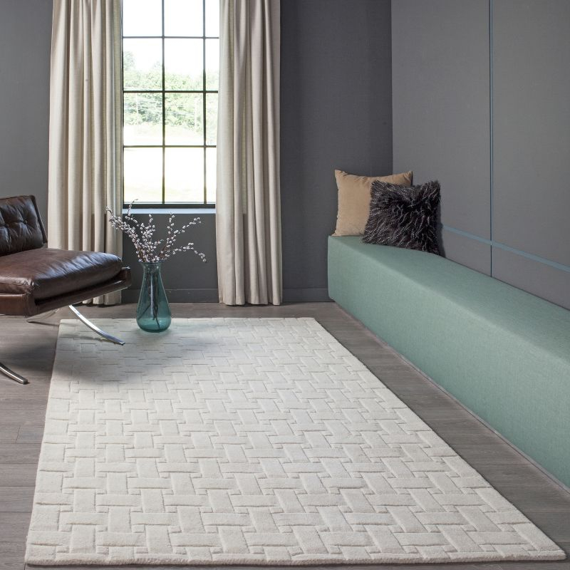 3'3"x5'3" Solid Tufted Accent Rug Ivory - Momeni: Wool Area Rug, Low Pile, Handmade, Indoor Use