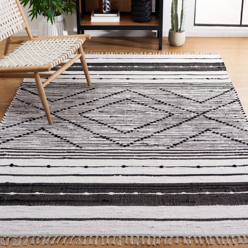 Striped Kilim STK200 Hand Woven Area Rug - Black/Ivory - 6'x6' - Safavieh.