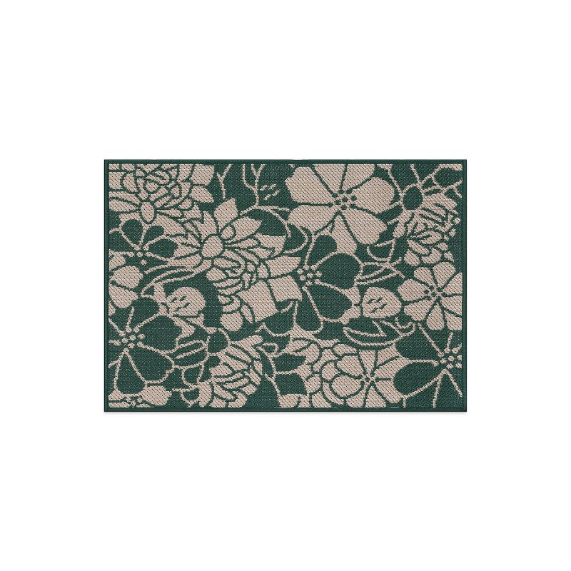 World Rug Gallery Modern Floral Flowers Textured Flat Weave Indoor/Outdoor Area Rug - GREEN 2'x3'