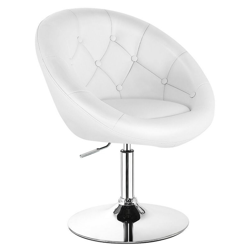 Costway 1PC Adjustable Modern Swivel Round Tufted Back Accent Chair PU Leather White