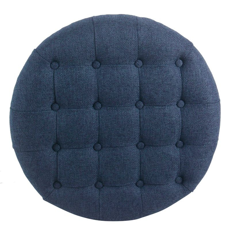Large Tufted Round Storage Ottoman Navy - HomePop