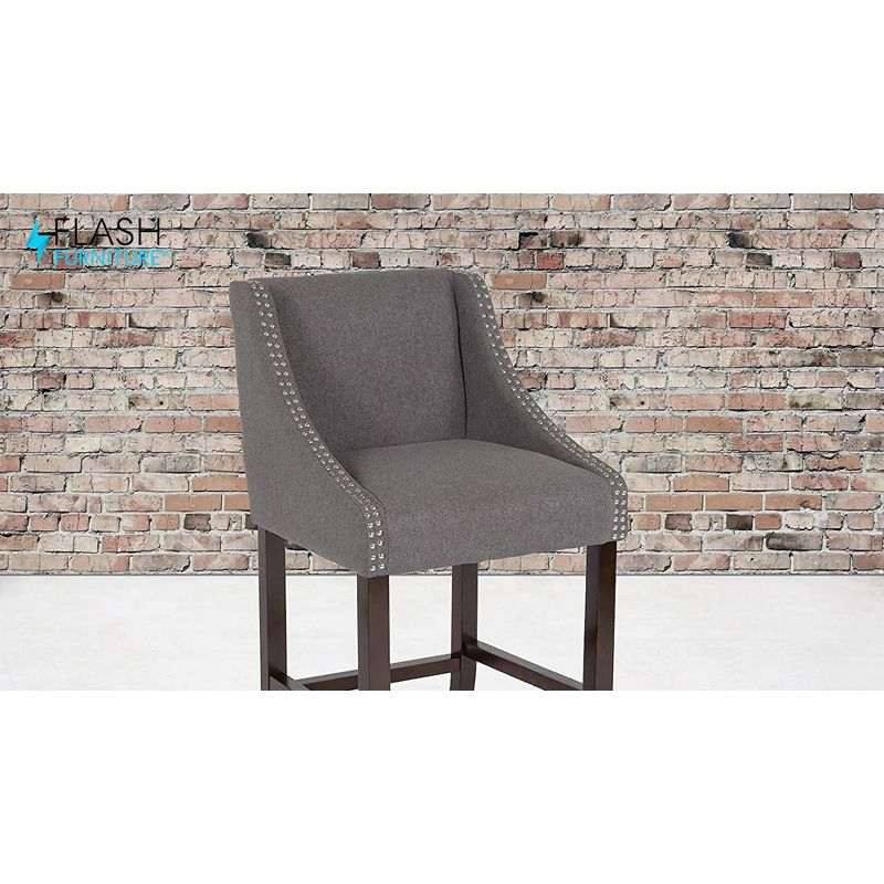 Flash Furniture Carmel Series 24" High Transitional Walnut Counter Height Stool with Nail Trim in Charcoal Fabric, Set of 2