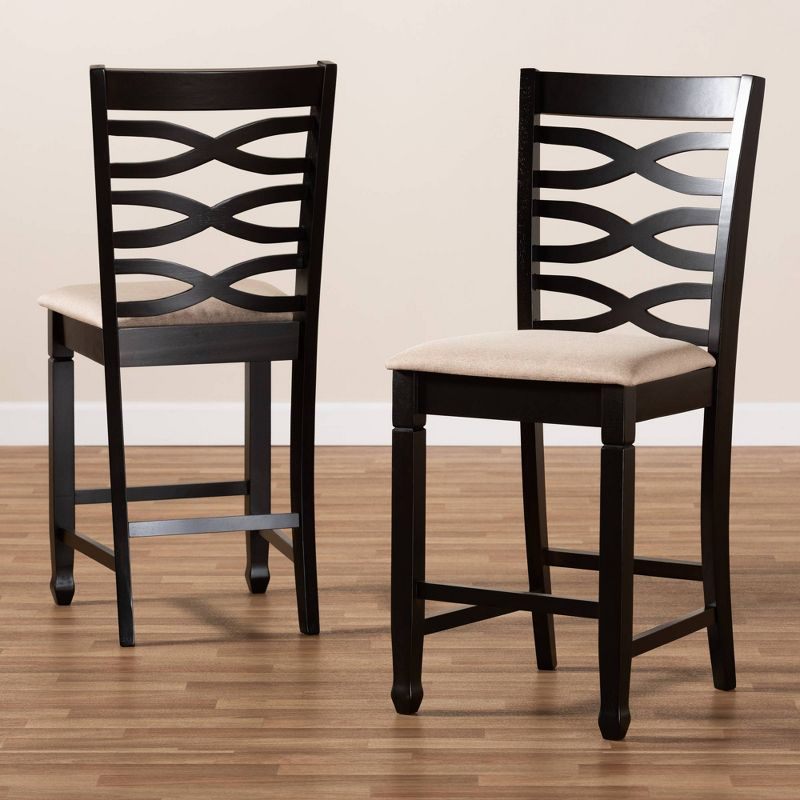 Baxton Studio Set of 2 Caron Finished Wood Counter Height Barstools Sand Brown: Rubberwood Frame, Foam Padded, Cut-Out Back Design