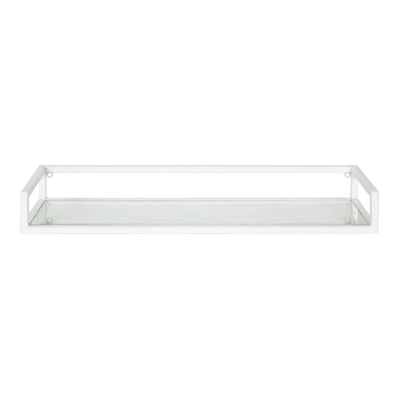 24" x 8" x 3" Blex Metal and Glass Wall Shelf White - Kate & Laurel All Things Decor: No Assembly, Open Shelving Design