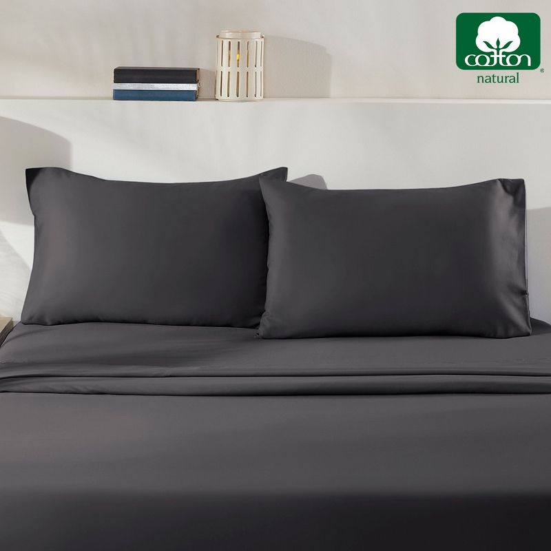 100% Cotton Pillow Cases Standard Size/ Queen Size Set of 2 Soft & Cooling Sateen Weave by California Design Den - Dark Grey (Black Tone)