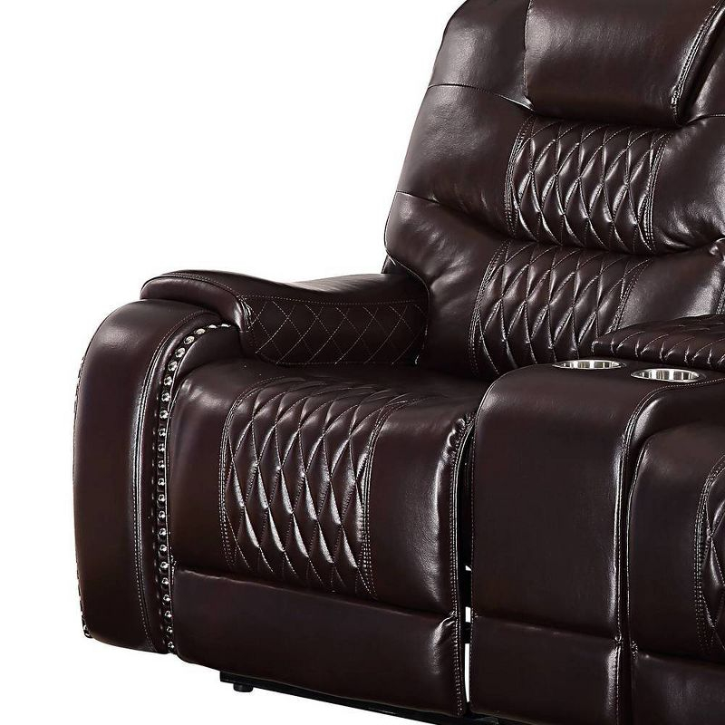 78" Braylon Active Sitting Chair Brown PU - Acme Furniture: Loveseat with Console & Cup Holders