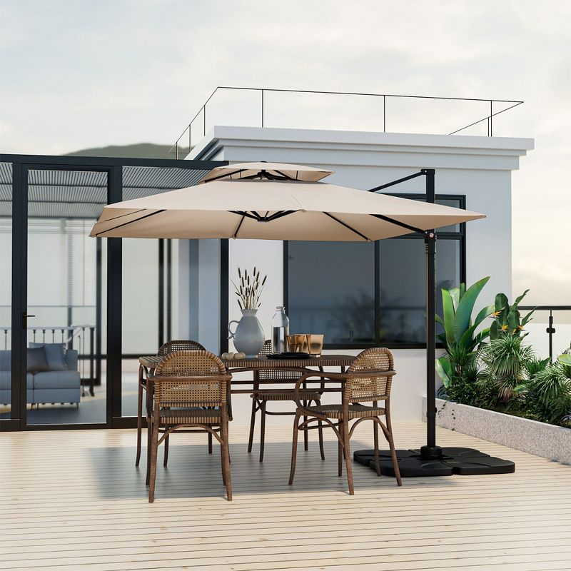Tangkula Patio 9.5FT Square Cantilever Offset Umbrella Double Vented 360° Heavy Duty Beige