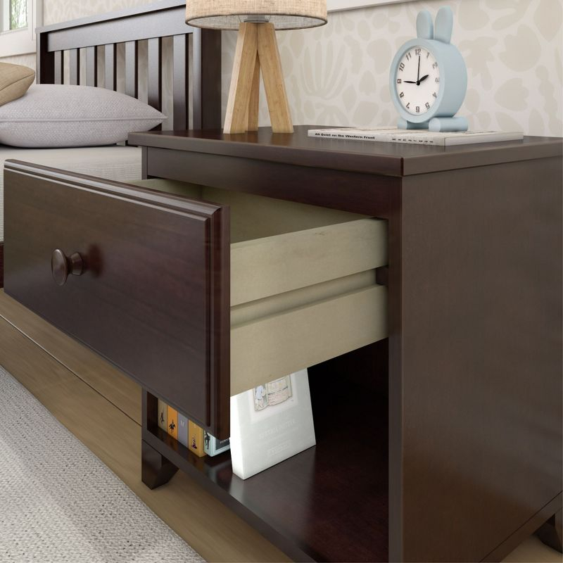 Max & Lily Classic Wood Nightstand with 1 Drawer, Kids Bedside Table/End Table, Small Nightstand for Bedroom, Espresso