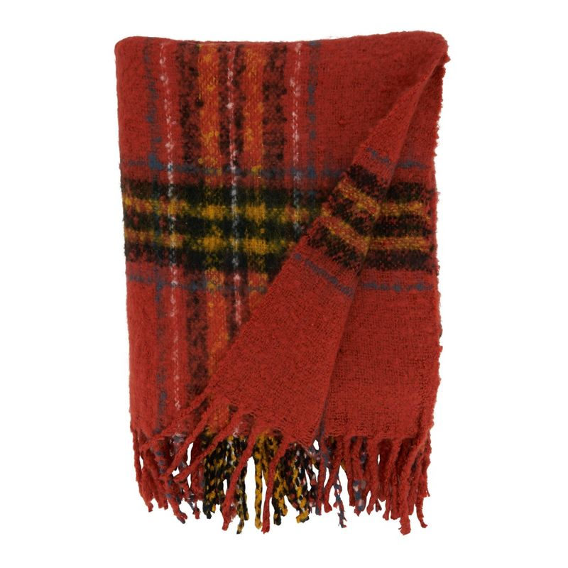 50"x60" Traditional Plaid Throw Blanket Orange - Saro Lifestyle: Acrylic, Knitted, Lightweight Fabric, All Ages