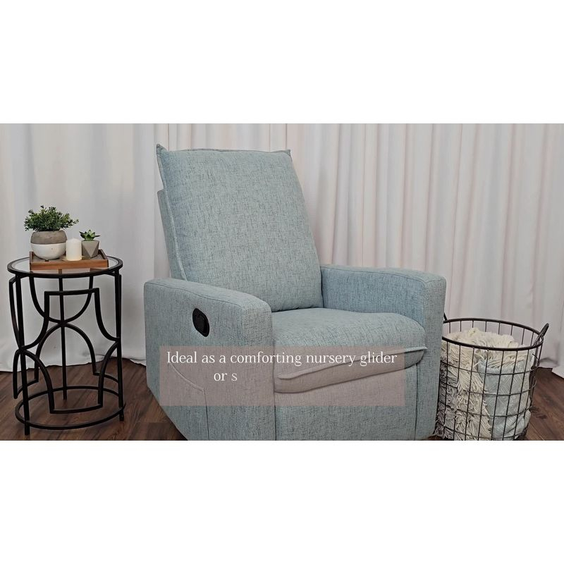 CorLiving Caillie Recliner Chair Light Blue: Upholstered Glider, 360 Swivel, Manual Recline