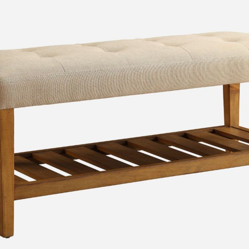 Acme Furniture Charla Ottomans and Benches Beige Fabric/Oak Finish