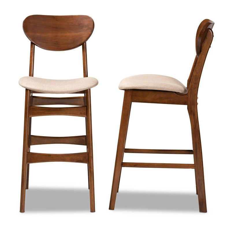 Baxton Studio 2pc Katya Wood Barstool Set Sand/Walnut Brown: Upholstered Polyester, Rubberwood Frame