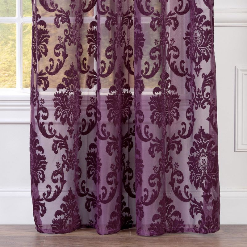 Chanasya 2pk Devore Damask Sheer Grommet Window Curtain Panels - Set of 2 - 52 x 108 Inches Long - Aubergine