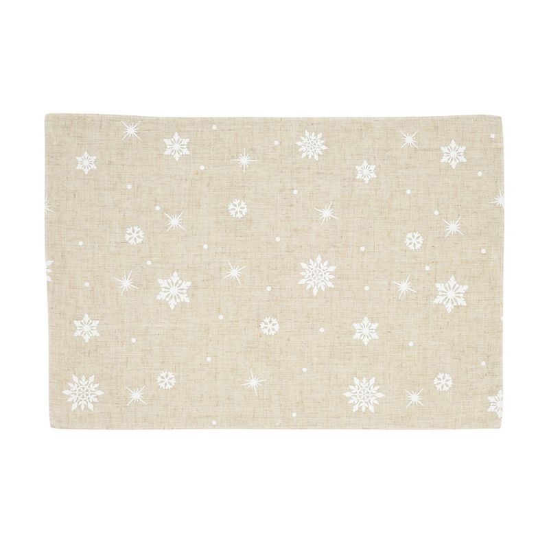 Saro Lifestyle Poly And Linen Blend Christmas Placemats With Snowflake Design (Set of 4), 13"x19", Beige