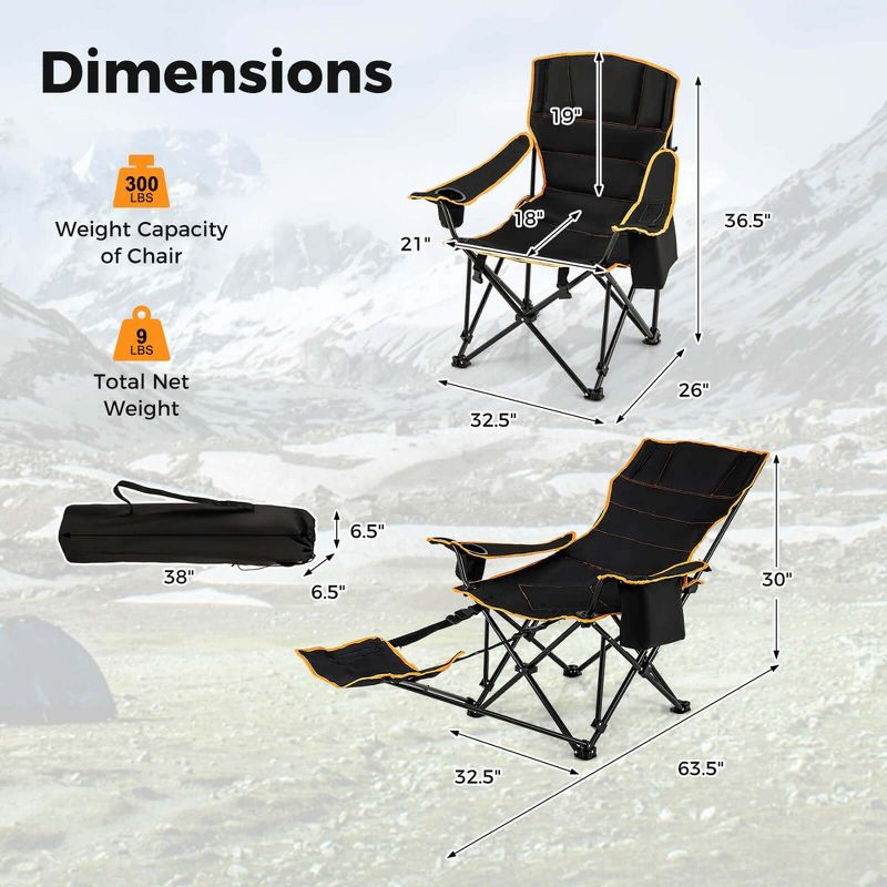 Costway 2 PCS Folding Camping Chair with Footrest Adjustable Backrest Padded Cushion
