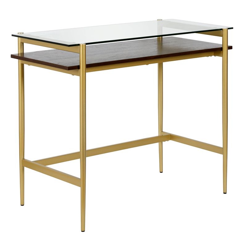 36" Brass Finish Desk with Walnut Shelf - Henn&Hart