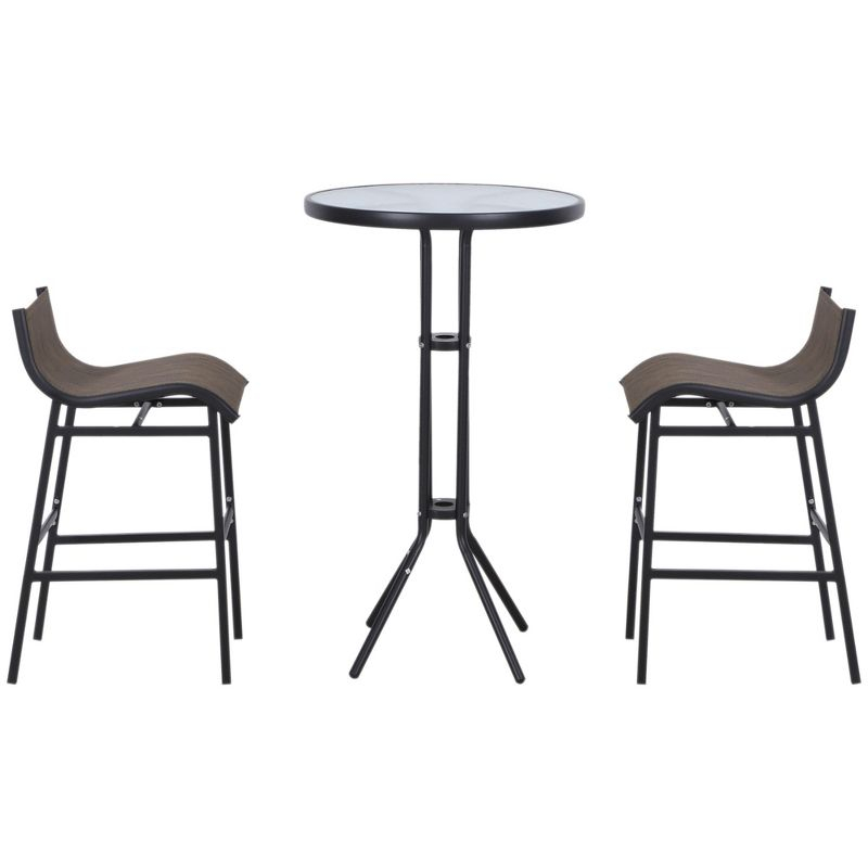 Outsunny 3 Piece Bar Height Outdoor Bistro Set for 2, Round Patio Pub Table 2 Bar Chairs with Comfortable Design & Durable Build, Tan