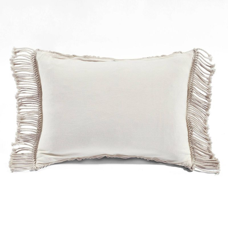13"x20" Oversize Studio Chevron Macrame Lumbar Throw Pillow Cover with Fringes Neutral - Lush Décor: Cotton Weave, Zipper Closure
