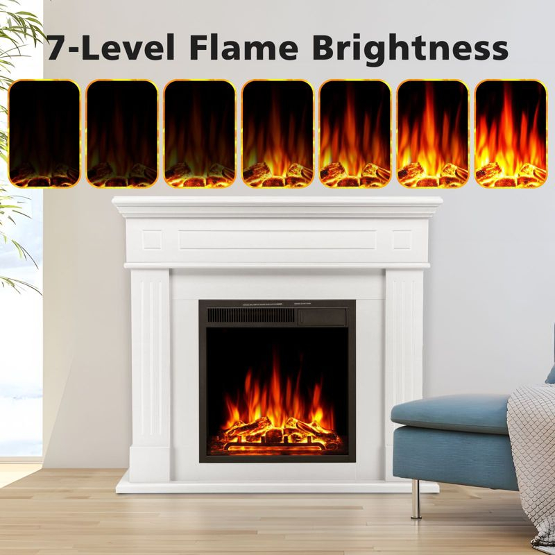 R.W.FLAME 43” Electric Fireplace Mantel, Freestanding Electric Fireplace, Remote Control, Adjustable LED Flame, PEARLWHITE