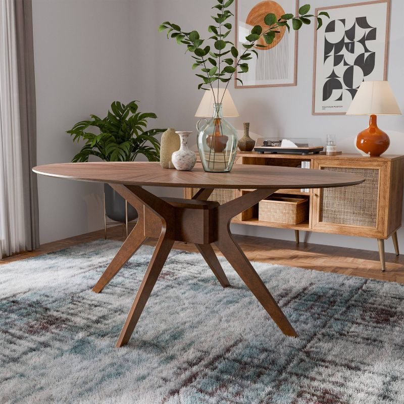 HOMES: Inside + Out 54" Pearlcrest Mid-Century Modern Modern Oval Dining Table Walnut