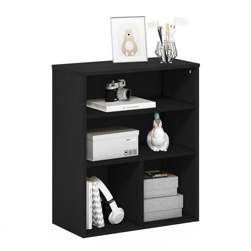 Furinno 3-Tier Open Bookcase Multipurpose Display Rack 3-Cube Storage Bookshelf Cabinet with Adjustable Shelves,Black Oak