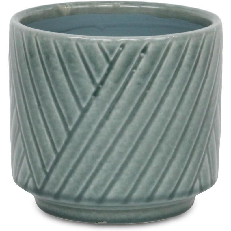 Cheung's Parlora Crossed Diagonal Pattern Straight Side Ceramic Pot - Medium - Green