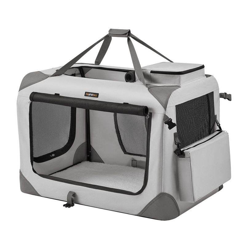 Feandrea 32 Inches Collapsible Soft Dog Crate, Portable Travel Dog Crate, Dog Carrier Kennel with Safety Zippers, Car, Travelling, Smoke Gray