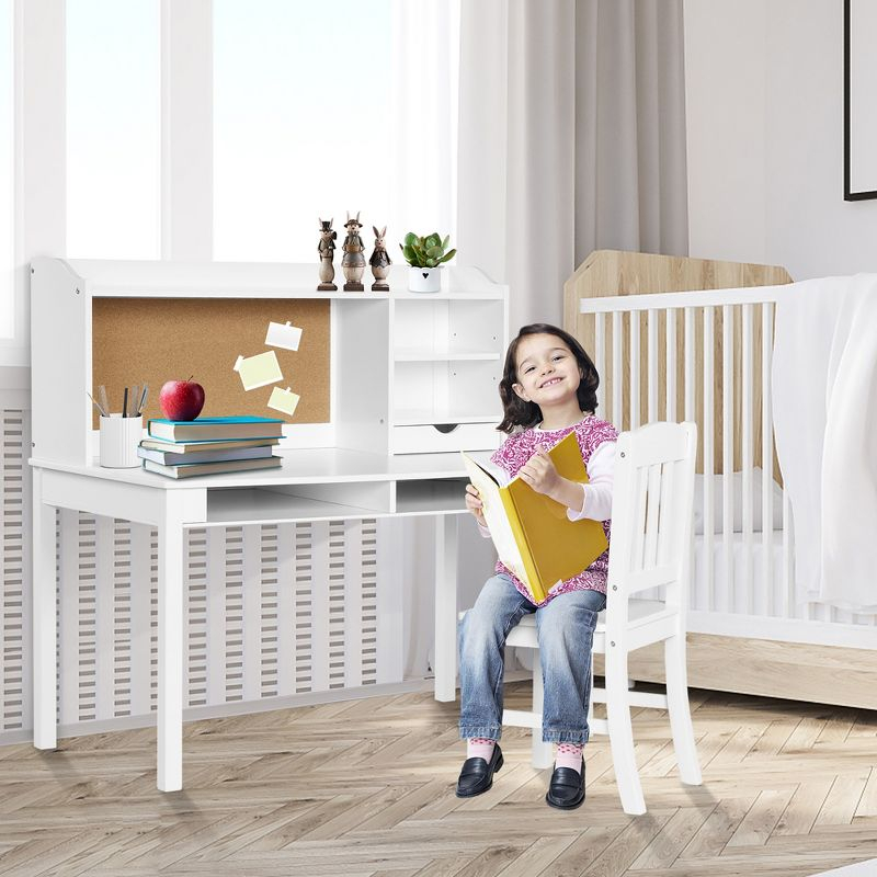 Costway Kids Desk & Chair Set Study Writing Desk w/ Hutch & Bookshelves White