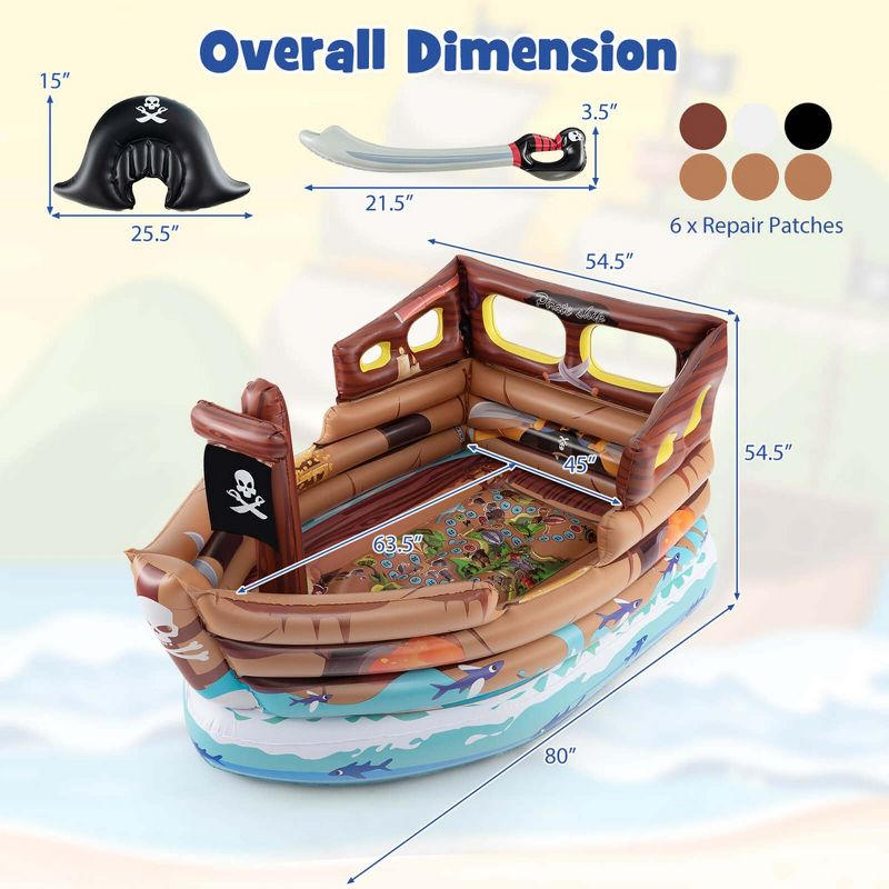 Costway Inflatable Pirate Ship Playhouse with Built in Motor Inflatable Toy Sword