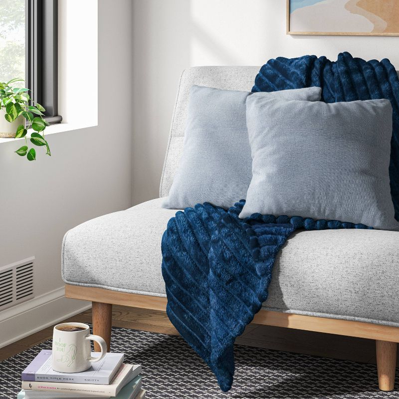 Channeled Plush Throw Blanket Blue - Room Essentials™: Soft, Midweight, Machine Washable, 50x60"