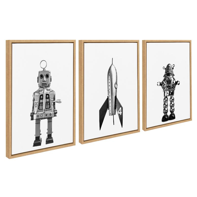 (Set of 3) 18" x 24" Sylvie Space Robot Canvas by Saint and Sailor Studios Natural - Kate & Laurel All Things Decor