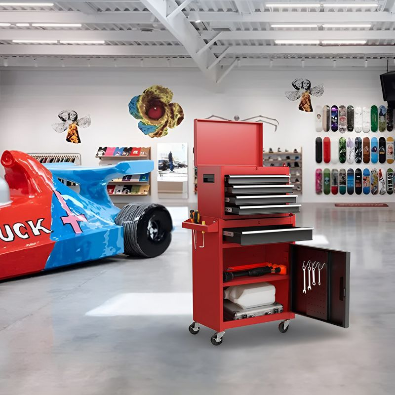 Tool Chest, 5-Drawer Rolling Tool Storage Cabinet with Detachable Top Tool Box, Liner, Universal Lockable Wheels