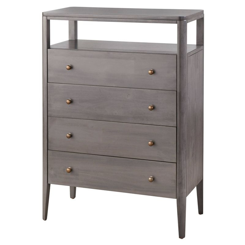 Lifestorey Parc Multiuse Cabinet Gray: Transitional Style, Wood Veneer, MDF & Acacia Frame, 4 Drawers & Doors