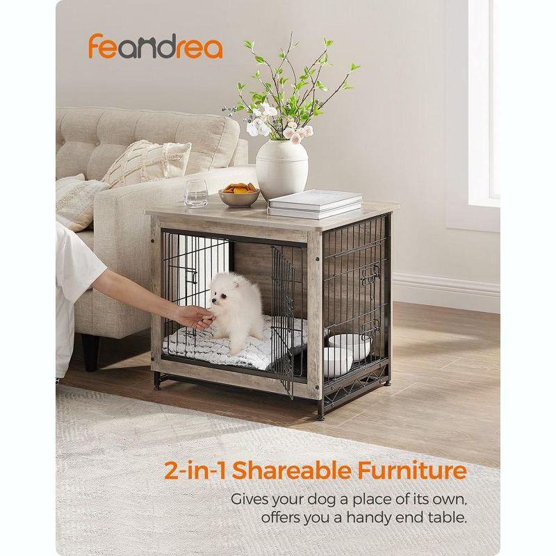 Feandrea Dog Crate Furniture, Side End Table, Modern Kennel for Dogs Indoor up to 30 lb, Heavy-Duty Dog Cage, Double-Door Dog House, Greige