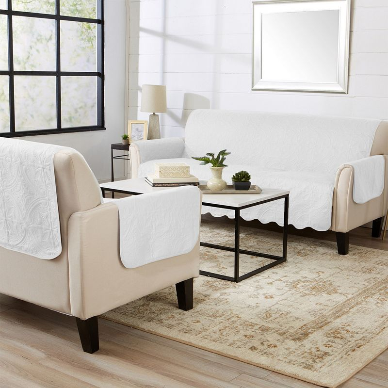 Reversible Quilted Sofa Furniture Protector - Great Bay Home(Sofa, White/Sand)