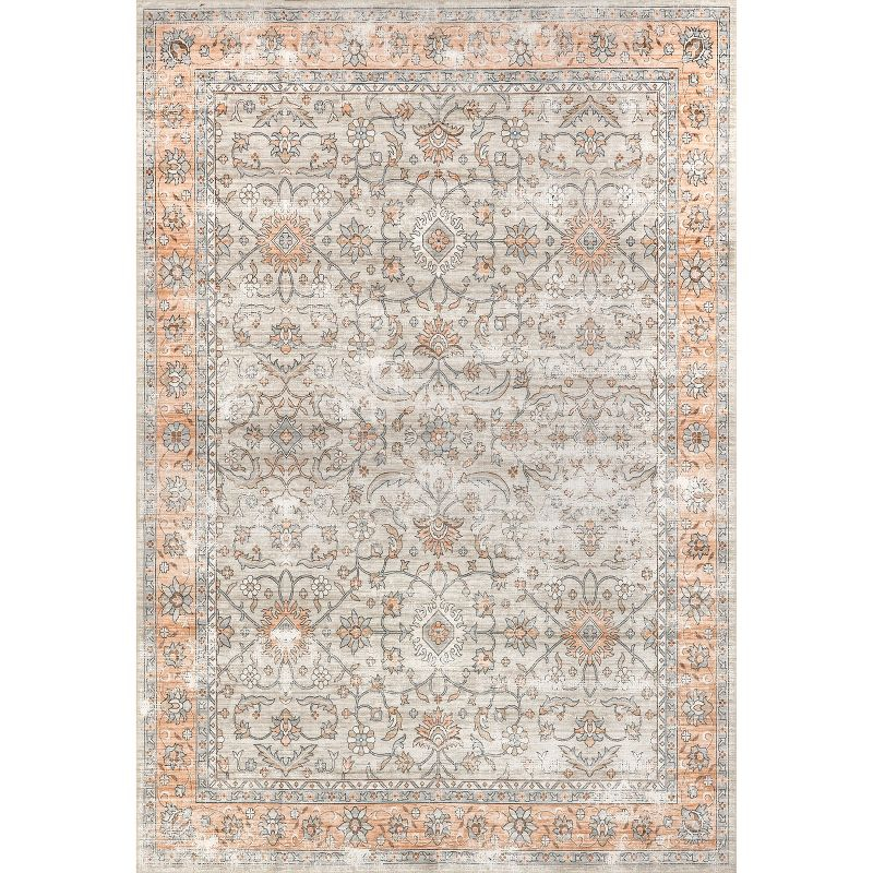 Nuloom Marlena Faded Floral Pet Friendly Machine Washable Area Rug, 8' x 10', Light Orange