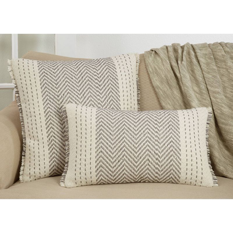 14"x23" Oversize Kantha Stitch Striped Poly Filled Lumbar Throw Pillow Gray - Saro Lifestyle: Cotton, Indoor, Zipper Closure