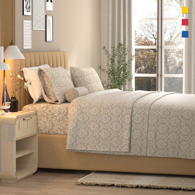 Color Sense 100% Cotton Percale Cool & Crisp 4-Piece Sheet Set Full Addison Damask Linen