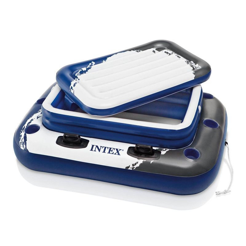 INTEX River Run 2 Inflatable 2 Person Floating Lounge with Built-in Cooler Bundled with Inflatable Mega Chill II 72 Can Beverage Cooler
