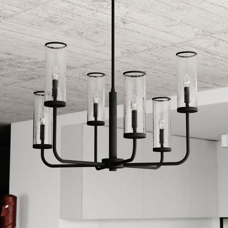 VAXCEL Glencoe 6 Light Matte Black Multi-Level Chandelier Clear Crackle Glass