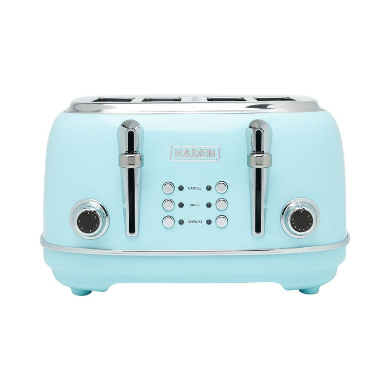Haden Heritage 4 Slice Wide Slot Stainless Steel Toaster with Adjustable Browning Control & Non-Slip Feet, Turquoise & Chrome