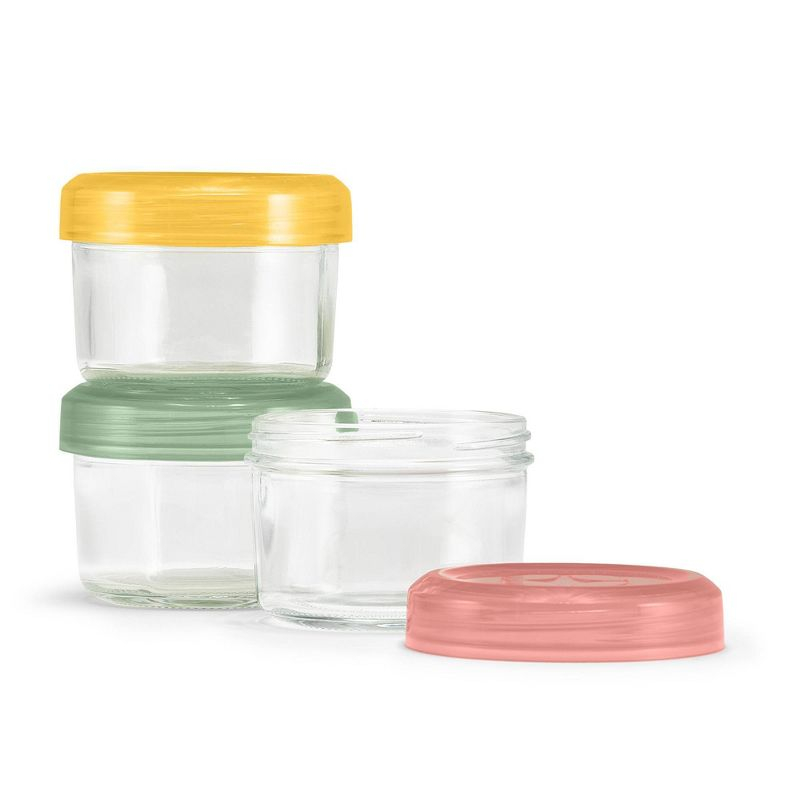 Ello 6pc Glass Condiment Color Lock Food Storage Container Set: Microwave & Oven Safe, Multicolored Lids