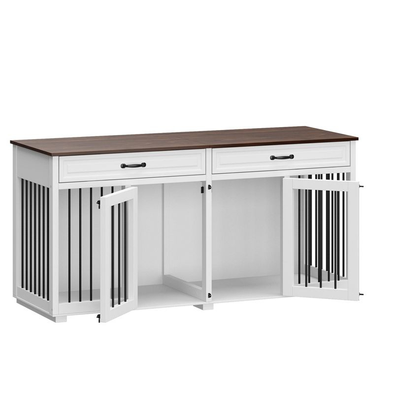 FUFU&GAGA Wooden Double Dog Crate Kennel Furniture with 2 Drawers & Divider White