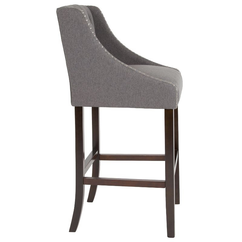Merrick Lane Upholstered Barstool 30" High Transitional Tufted Walnut Barstool with Accent Nail Trim in Dark Gray Fabric