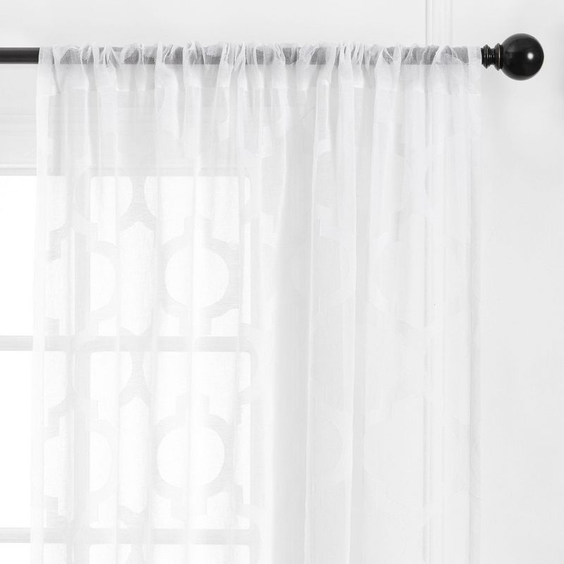 Chanasya 2pk Quatrefoil Voile Sheer Window Curtain Panels - Set of 2 - 52 x 63 Inches Long - White